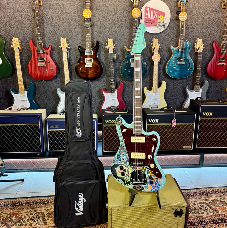 Vintage Guitars V65 30 Anniversary Custom Art Paint “ Surf & Calaveritas” 1 of 1 LTD 2026 - Sea Foam Green image 1