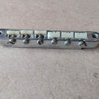 1965 Gibson ABR-1 Bridge ES-335 and 335-12 etc foundry mark, NOT Pat # -- w original nylon saddles, notched for 12 string, w wire and all saddles, tunamatic vintage original luthier parts for project restoration. 335 etc 1964 1965 1960s image 3