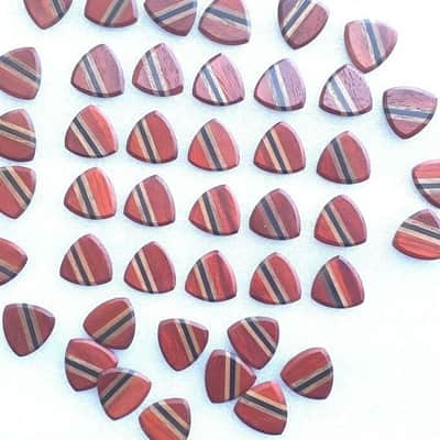 Padauk, Teak, & Ebony Wood Guitar Or Bass Pick - 3.0 mm Ultra Heavy Gauge - 346 Wedge Triangle Shape - Natural Finish Handmade Specialty Exotic Plectrum - 6 Pack New image 3