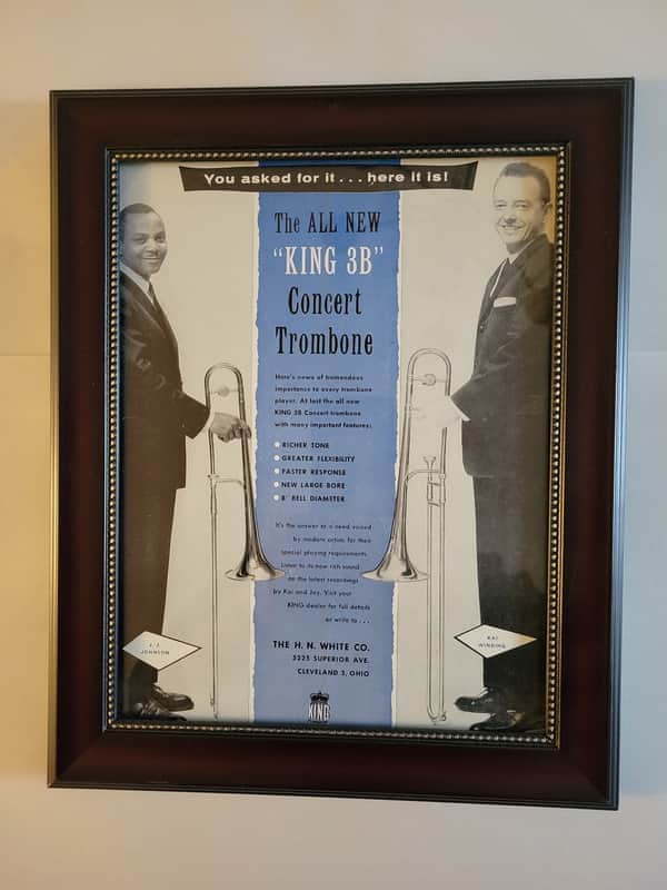 1956 King Horns Color Promotional Ad Framed J. J. Johnson, Kai Winding King 3B Trombone Original image 1