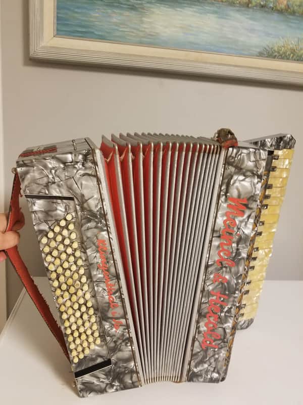 Rare Antique German Accordion Meinel & Herold Klingenthal + Original Solid Case image 1