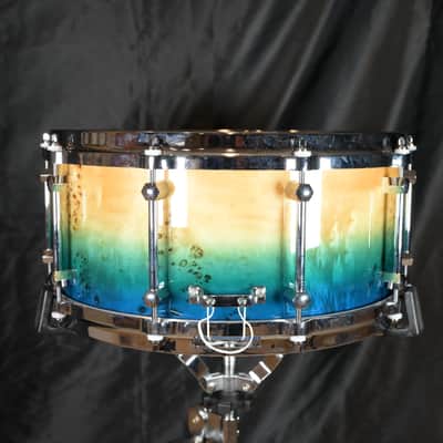 Noble&Cooley 6.5X14 Special/Limited Edition Maple Mappa Burl Snare Drum - High Gloss Aqua Marine Fade image 3