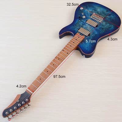 Custom Blue Burl Wood Top Electric Guitar, HH Pickups, Okoume Body, Roasted Maple Neck, 22 Frets Fingerboard image 2