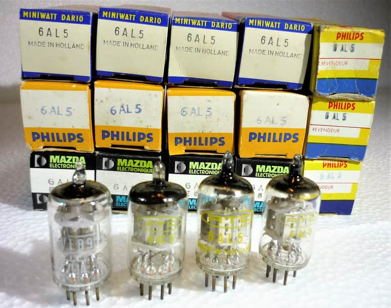 2 x Vintage 6AL5 / EB91 tube Philips, Mazda, miniwatt Dario, NOS, NIB, TESTED image 1