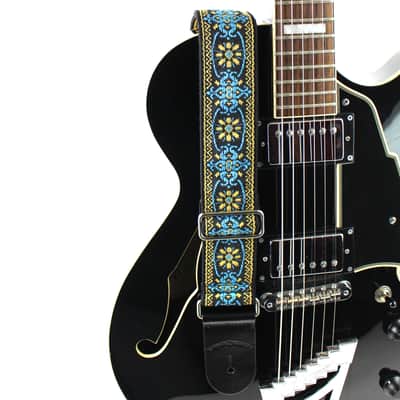 Walker And Williams H-01-MET Vintage Series Blue And Gold Mandala Woven Guitar Strap image 6