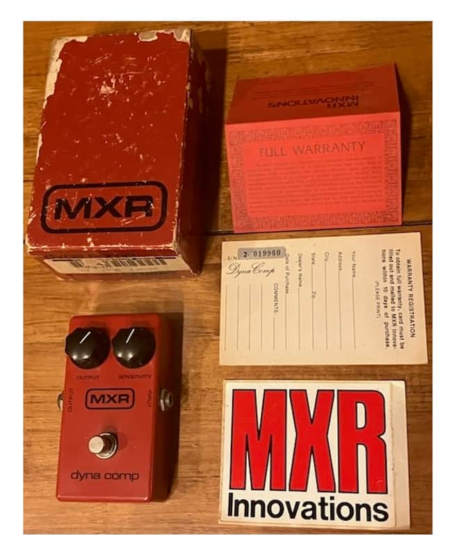 1978 Vintage Analog MXR Dyna Comp Compressor Guitar Effects Pedal with Original Box and Sticker, Made in USA image 1