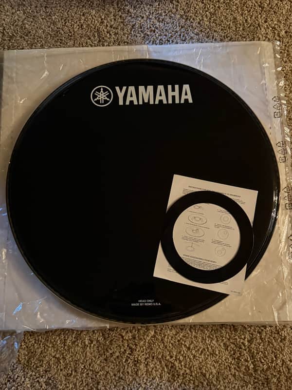 Yamaha Logo Bass Drum Head 22” Black Genuine by Remo image 1