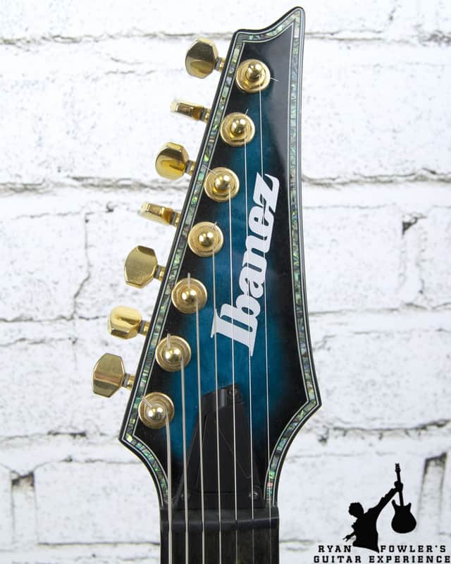 Ibanez Iron Label RGIX27FEQM 7-String Sapphire Blue Sunburst | Reverb
