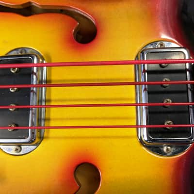 1965 Bartell (Hohner) Fretless Bass Guitar, Semi-Hollow, Pad, Case, Rare Sunburst, Woody Tone! image 4