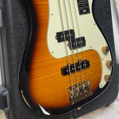 NEW! Fender 75th Anniversary American Professional PJ Bass - 2-Color Sunburst - Flame Top - 9.3lbs - Authorized Dealer - G06680 image 6