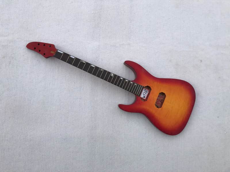Left Handed Sunburst HH Mahogany Guitar Body, Tiger Maple Neck, Rosewood Fingerboard Neck image 1