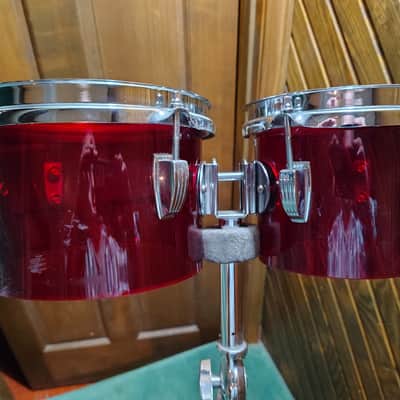 Ludwig Vistalite 6" & 8" Concert Toms with Stand 1970's - Red Acrylic image 2
