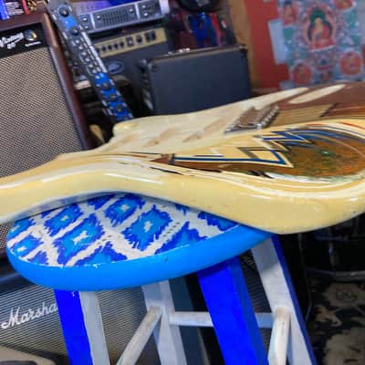 Fender MIJ 357V Stratocaster Body Project 1980s-90 - Vintage White w/ Custom Handpainted Details Art Deco Design image 8