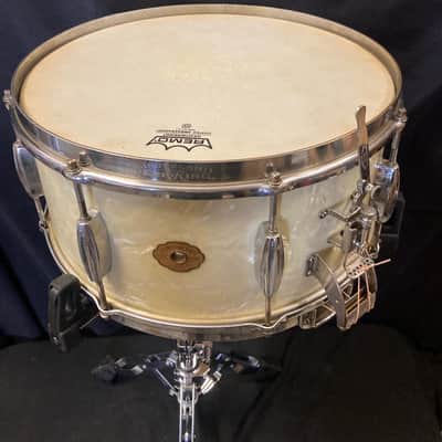 Slingerland - 1930s, 6.5x14" Gene Krupa No. 111, Radio King Snare Drum. White Marine Pearl image 4