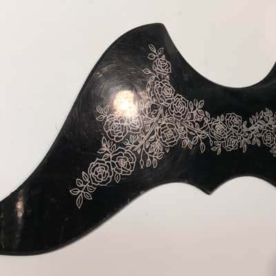 Teisco Del Rey Vintage Batwing Acoustic Pickguard Roses Vines 1960’s Black/Silver image 3