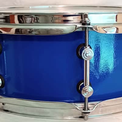 MARTIAL PERCUSSION (SEE VIDEO SAMPLE)CUSTOM HANDCRAFTED UTILITY SNARE DRUM 2024 - BLUE ON BLACK (ORANGE PEEL EXTERIOR LACQUER) image 2