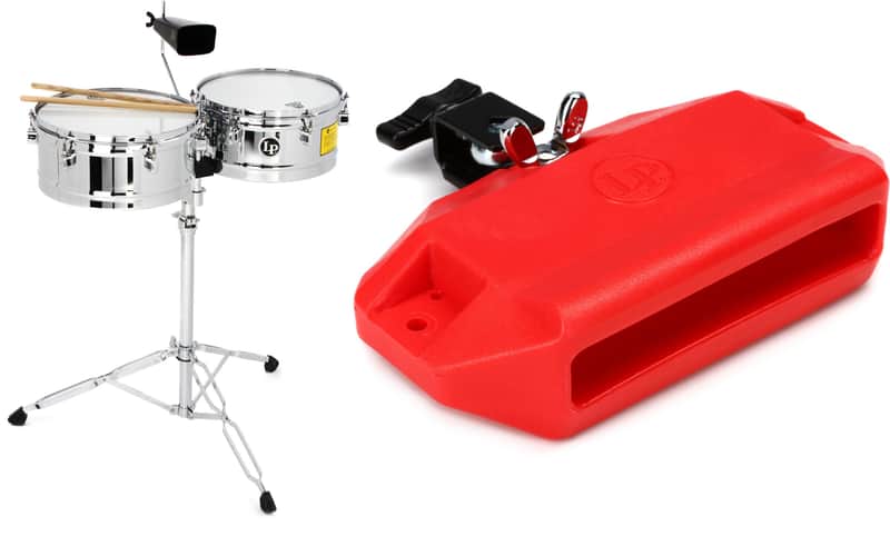 Latin Percussion LPA256 LP Aspire Timbale Set  Bundle with Latin Percussion Jam Block with Bracket - Medium Pitch