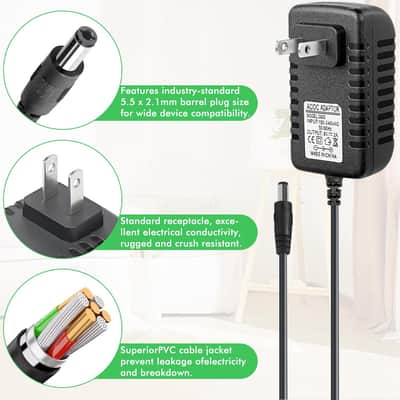 AC DC Power Supply Adapter Charger, 9V,2A, 110V AC, 5.5 x 2.1mm Center Positive, Compatible with Guitar Pedal, Piano Keyboard image 2