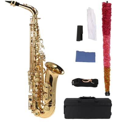 bE Alto Saxphone E Flat Sax Brass Lacquered Gold 802 Key Woodwind with Gig Bag & Accessories image 1