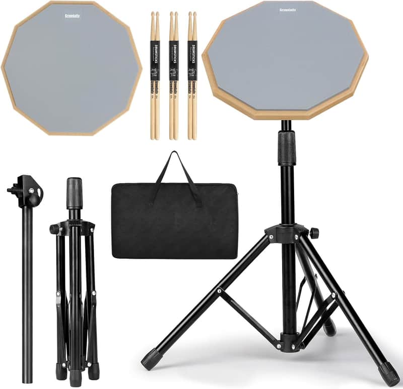 12-Inch Drum Practice Pad with Snare Drum Stand – Adjustable Percussion Training Kit image 1