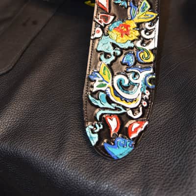 Guitar Leather strap "Jimi Hendrix flying V" 3.5" strap all custom hand made image 8