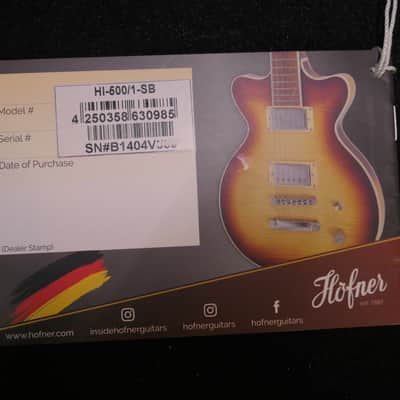 Hofner Ignition Beatle Bass HI-500/1-SB Brand New 2026 Model with 500/1 TAILPIECE & Yellowed Pickguard ( Replaces HI-BB-PE-SB ) image 8