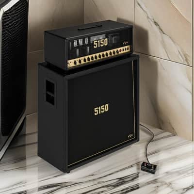 EVH 5150 Iconic Series EL34 160W 4x12 Amp Cabinet with 1/4-Inch Parallel Speaker Input Jack and Two Recessed Side-Mounted Steel Bars (Black) image 7
