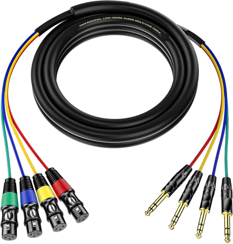 4 Channel XLR Female to 1/4 Inch TRS Snake Cables, Balanced XLR Microphone Cable to 6.35mm Jack Lead, 10 Feet 1Pack image 1