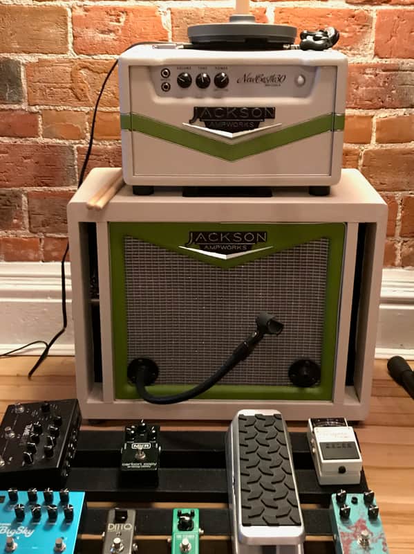 Jackson Ampworks NewCastle 30 Head + Isolation 1x12 Cab — Boutique Tube Amp 2016 - White with lime green inlays image 1