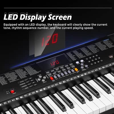 Electric Piano Keyboard 61 Light Up Keys Full Size with Stand, Black | Lighted keys, 3 learning modes, height adjustable durabl stand, headphone/ USB port, for beginners kids girls teens adults image 3