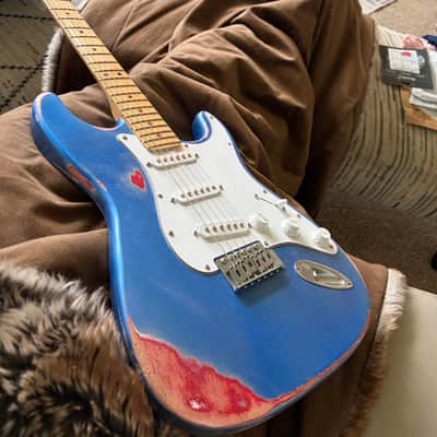 Fender American Stratocaster Neck 2026 - Red White undercoat with 2k imperium blue sparkle relic image 5