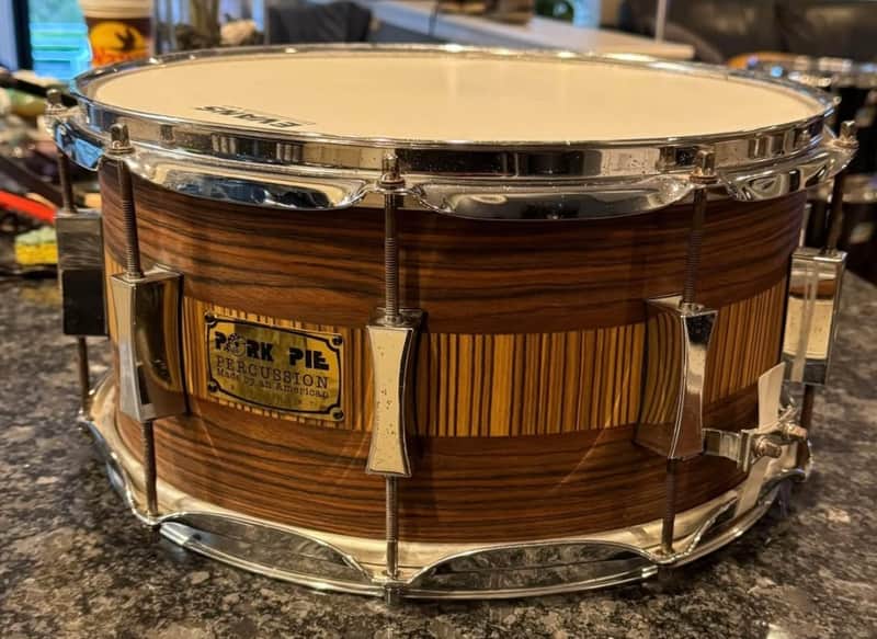 Pork Pie PP65X14RZ 6.5x14" Rosewood Zebra Maple Snare Drum 2010s - Natural image 1