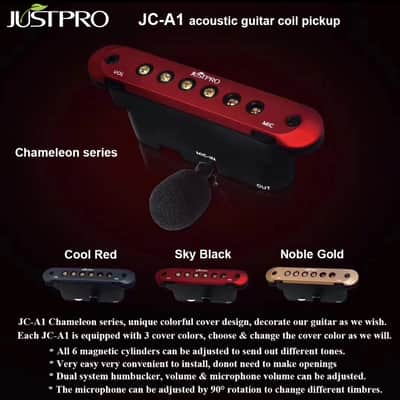 JUSTPRO JC-A1 Acoustic Guitar Dual System Pickup Kit Hum-canceling Soundhole Pickup with Microphone Rechargeable Steel String Magnetic Double Coil Violin Ukulele Pick Up Woody Bass Guitar Humbucker image 7