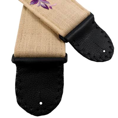 Plum and Wheat Silk Guitar Strap Handmade Embroidered Variegated Floral Design One of A Kind image 5