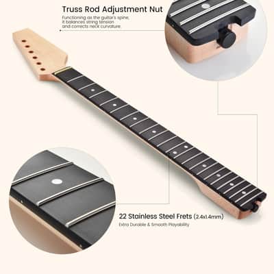Electric Guitar Neck, 12"-16" Compound Radius, Canadian Hard Maple Neck, Richlite Fretboard, 22 Stainless Steel Frets (2.4x1.4mm), Oiled Bone Nut 42mm, Matte Finish image 5
