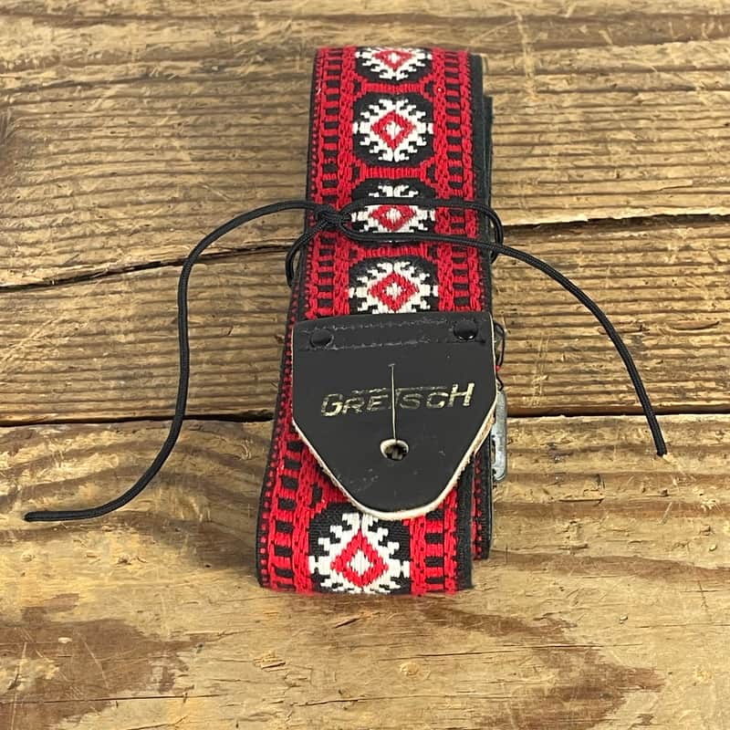 Vintage 1970s Gretsch Jacquard Guitar Strap – Red Diamond Weave image 1