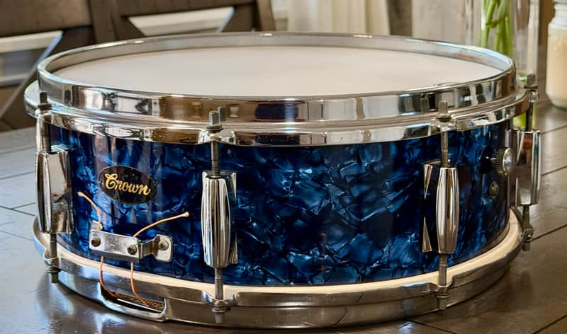 Crown 5x14 snare drum JAPAN 60s - blue marble pearl image 1