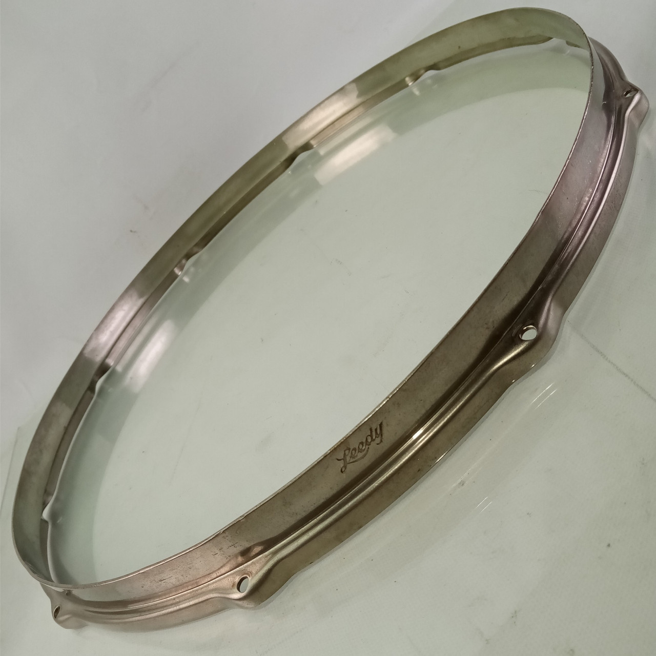 Leedy-Engraved 16"Snare Drum Batter Rim/Hoop 10Lug Nickel Brass NOB Floor Tom30s — main photograph