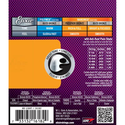 Elixir Nanoweb Phosphor Bronze HD Light Set Acoustic Guitar Strings 13-53 image 3