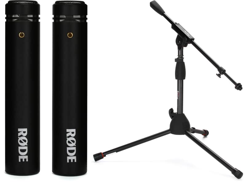 Rode M5 Small-diaphragm Condenser Microphone - Matched Pair Bundle with Gator Frameworks GFW-MIC-2621 Tripod Style Bass Drum and Amp Mic Stand image 1