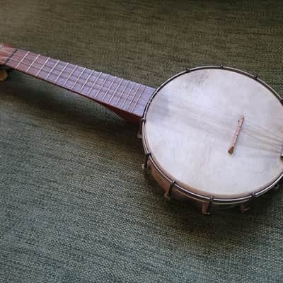 Vintage 1920s–1930s Unbranded Banjo Ukulele Banjolele 4-String Metal Pot image 3