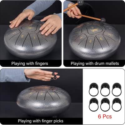 10-Inch Steel Tongue Drum – 11-Note C Key Tank Drum, Percussion Instrument with Mallets & Carry Bag image 3
