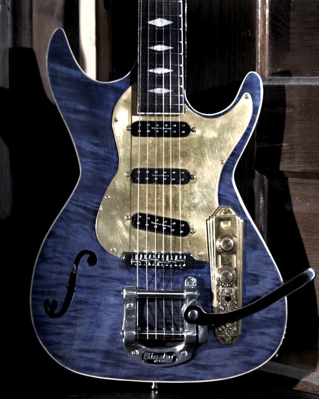 Postal Custom Memphis Rocket Blue Flamed Maple  F Hole Bigsby Duncan Little ’59™ Strat Pickups image 1