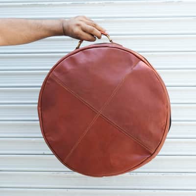 Leather Snare Drum Bag 14 x 5.5" Inch Padded Case with Shoulder Strap and Front Pocket - Brown image 7