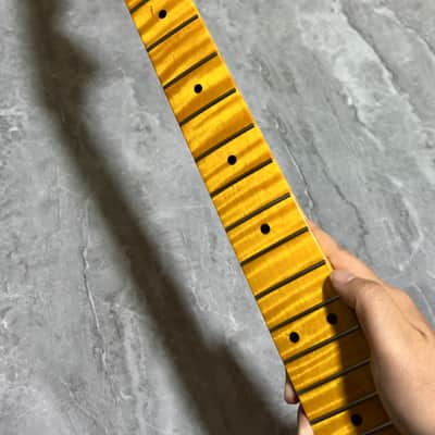 Big head 22Frets yellow Flame Maple Electric guitar Neck gloss DIY part image 2