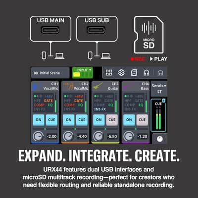 Yamaha URX44 6x4 USB-C Audio Interface (Black) image 2