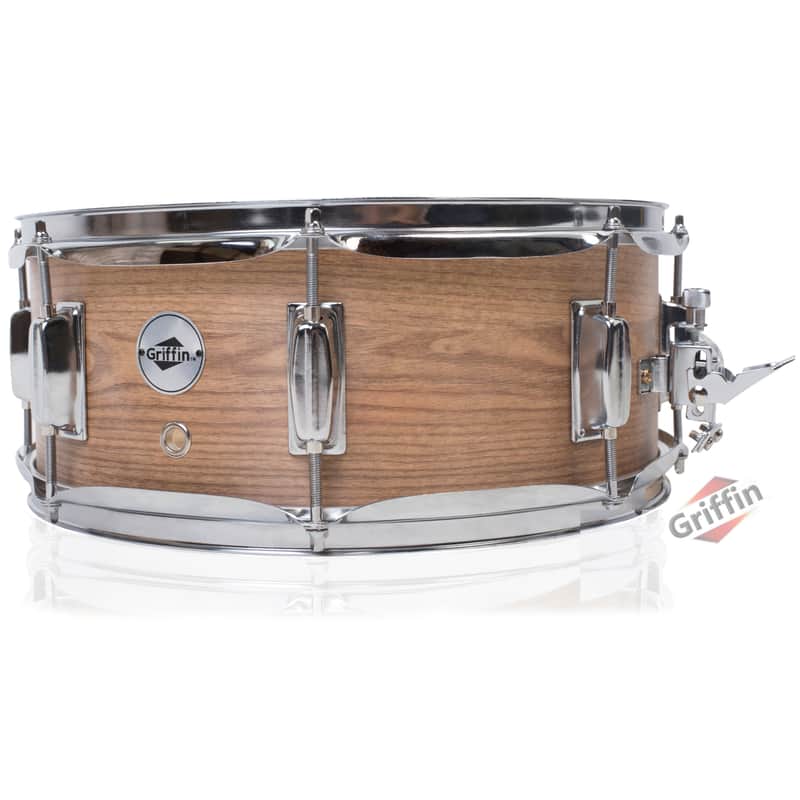 Griffin Snare Drum - Oak Wood PVC on Poplar Wood Shell 14" x 5 - 5" Percussion Musical Instrument with Drummers Key for Students & Professionals 8 Tuning Lugs & Snare Strainer image 1