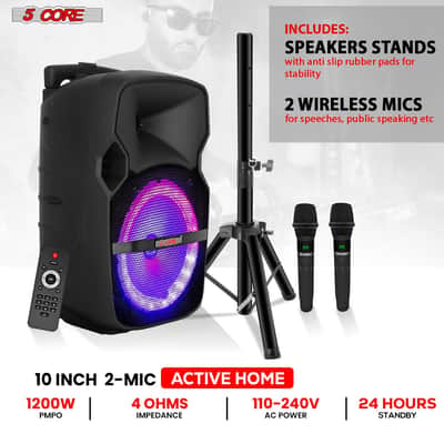 5 Core Party Speaker w Microphone 400W Big Rechargeable Bluetooth Loud PA DJ Karaoke System w Stand-ACTIVE HOME 10 2-MIC image 12