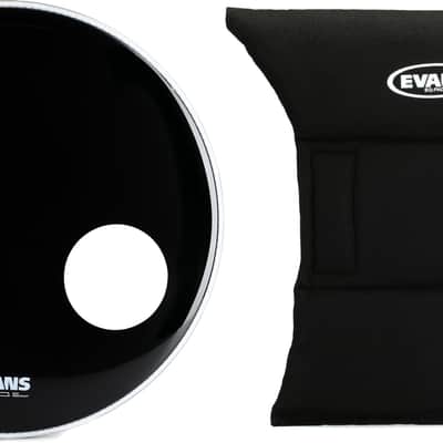 Evans EQ3 Black Resonant Bass Drumhead - 20 inch - With Port Hole  Bundle with Evans EQ Pad Bass Drum Muffler image 1