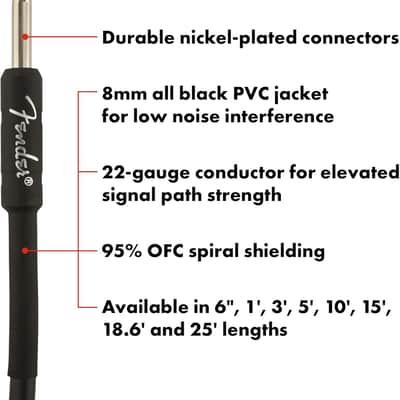 Fender Professional Series Instrument Cable, Guitar Cable, Guitar Accessories, Straight/Straight, Black, 15ft image 3